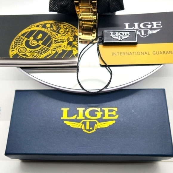 LIGE Men's Skeleton Watch - Gold on Top of Stainless- Clasp Band Great Quality - Picture 7 of 7